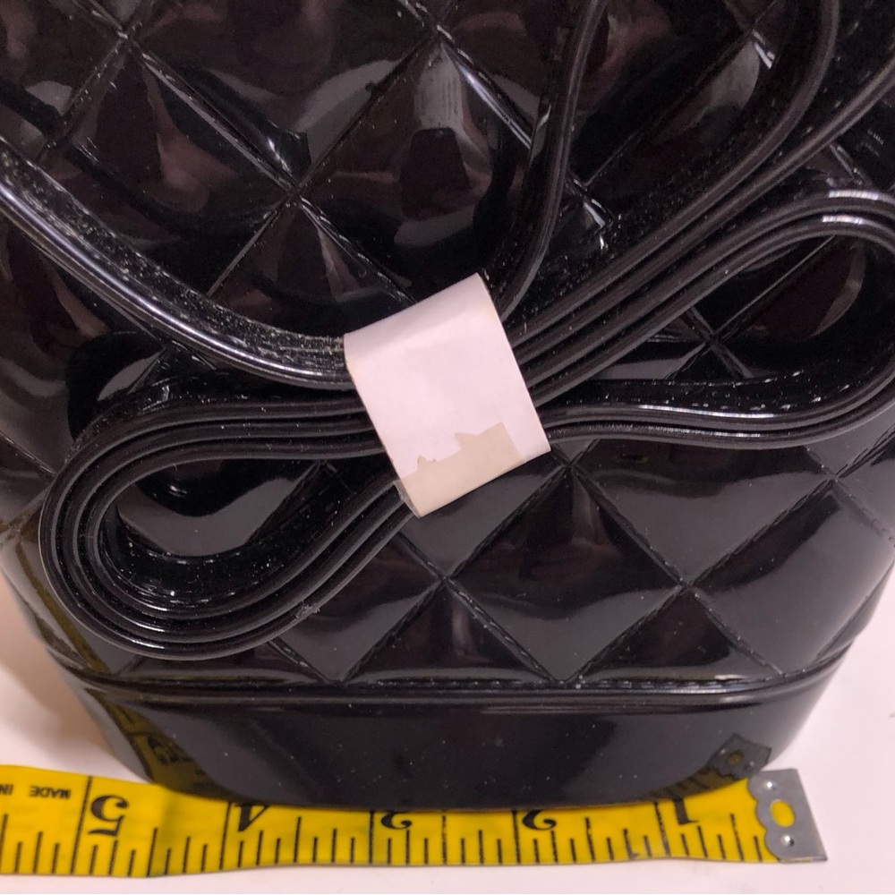 LeMeil Black quilted vegan leather bucket/crossbody Bag. Pearl Handle. - Picture 8 of 11